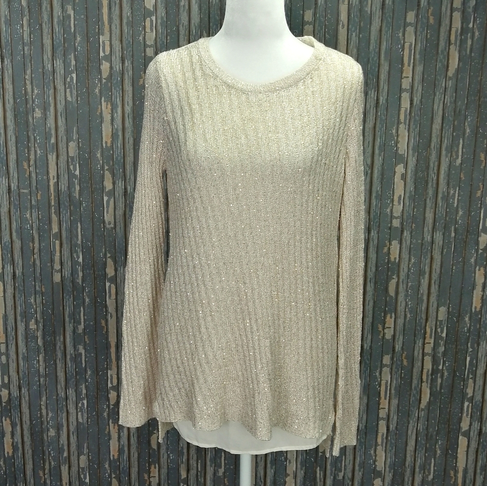 Apt. 9 Beige Gold Sequence Sweater (Medium)